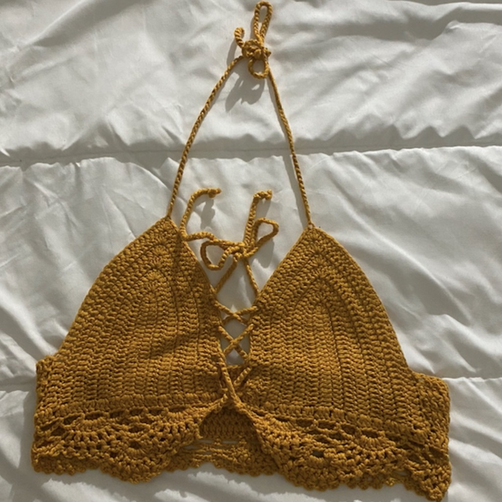 Yellow Crochet Crop Top / Halter Top